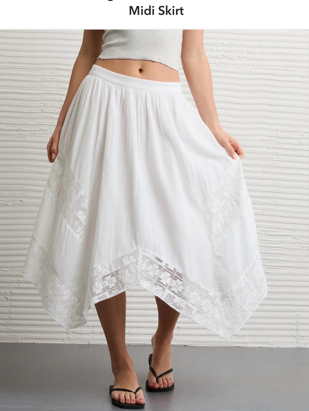 American Eagle Outfitters White Lace-Trim Handkerchief Midi Skirt